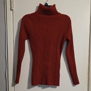Link Ribbed Turtleneck Sweater - Rust